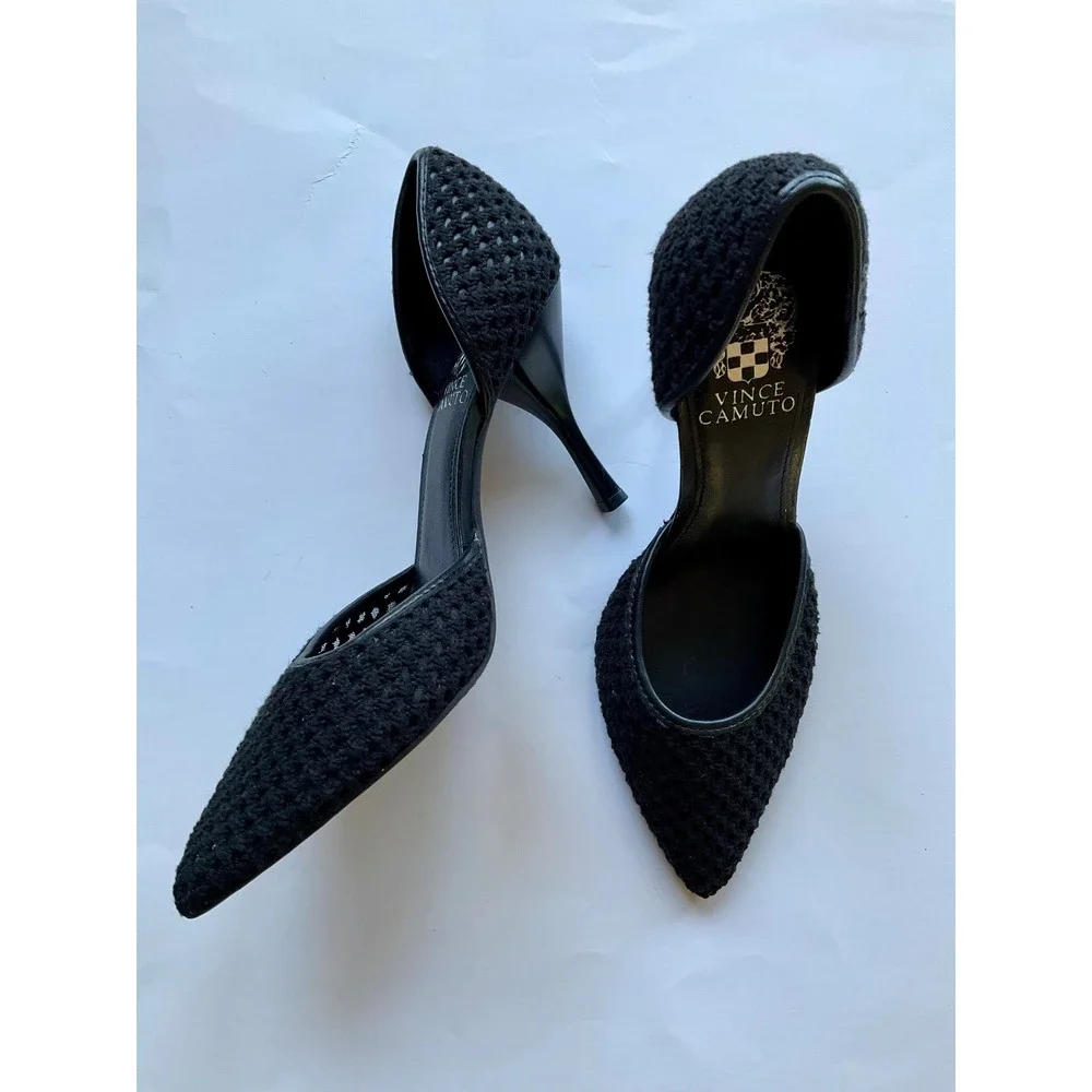 Vince Camuto Alandry Black Woven Textured D'Orsay Pointed Toe Stiletto Pumps 7.5
